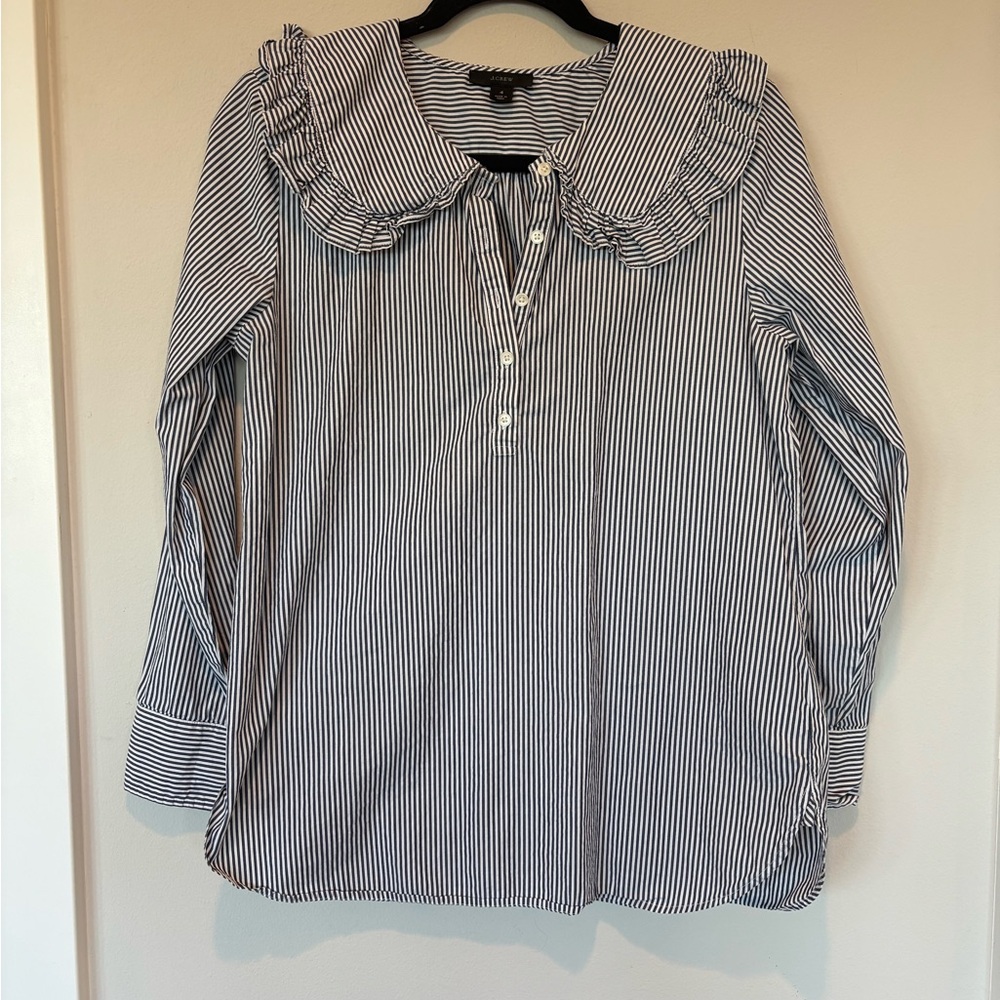 J. Crew Navy and White Striped Shirt 028